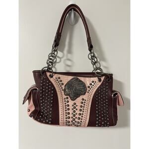 Montana West Designer Leather Studded Purse Native American‎ Chief Very Clean